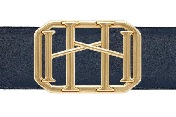 Icon Equestrian Belt - Navy Leather with Hunter Green, Navy and Magenta Stripe - RM - The In Gate