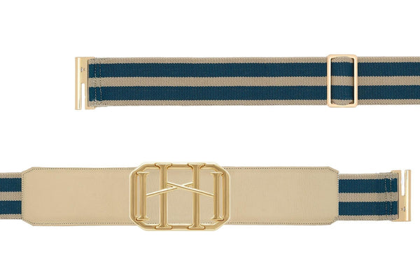 Icon Equestrian Belt - Sand Leather with Sand and Aegean Teal Stripe - RM - The In Gate