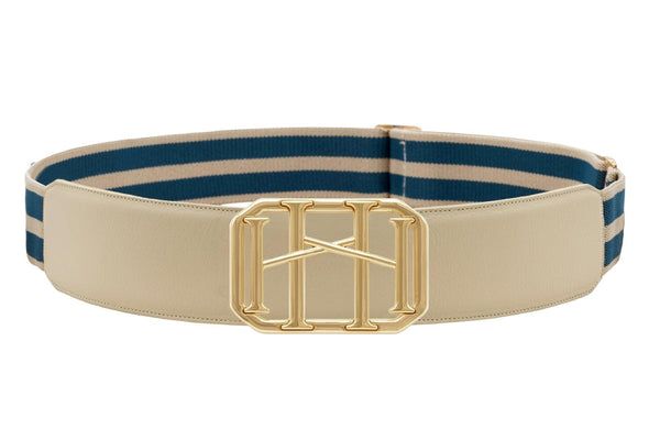 Icon Equestrian Belt - Sand Leather with Sand and Aegean Teal Stripe - RM - The In Gate