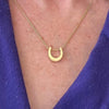 14K solid gold "Petite" Horseshoe Pendant on 16" 14K gold rolo chain - The In Gate