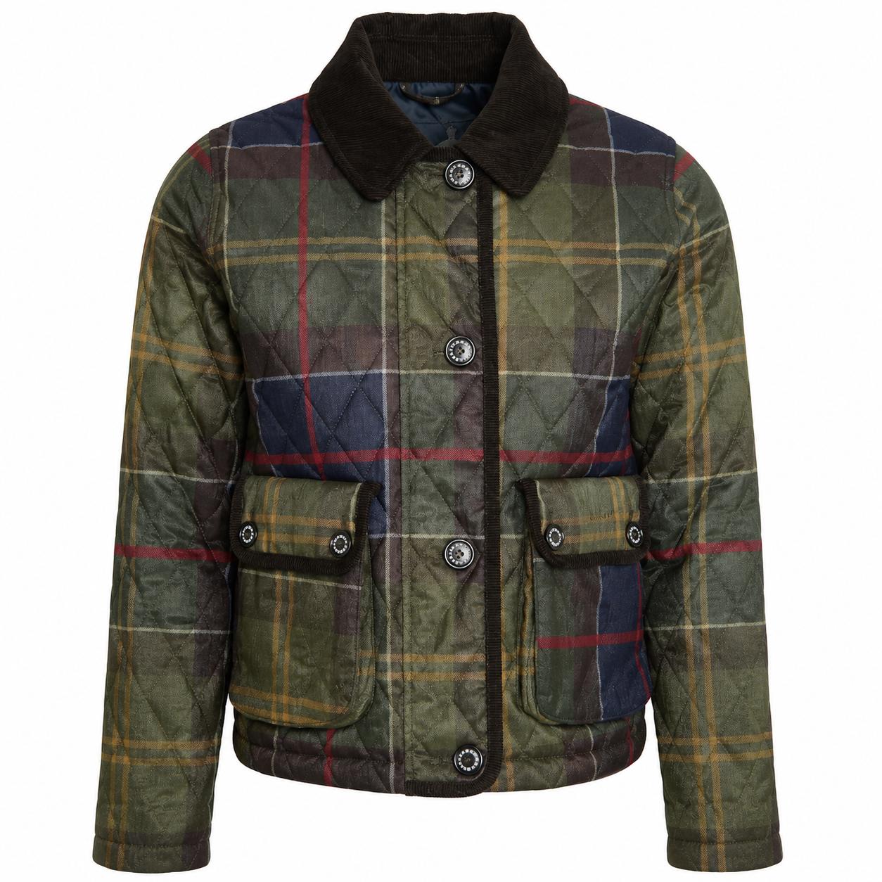 Plaid jacket with a black collar on a white background