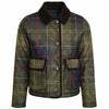 Plaid jacket with a black collar on a white background