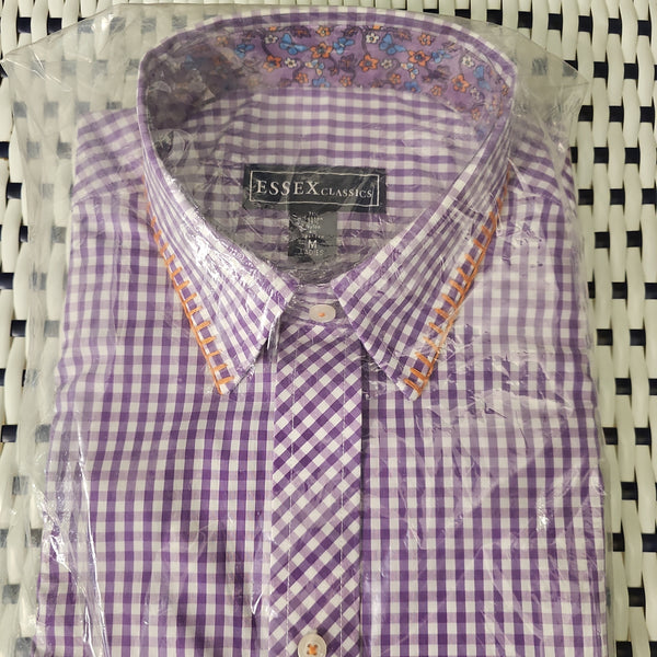 Dora Purple Check Tailored Shirt Top Stitched Collar