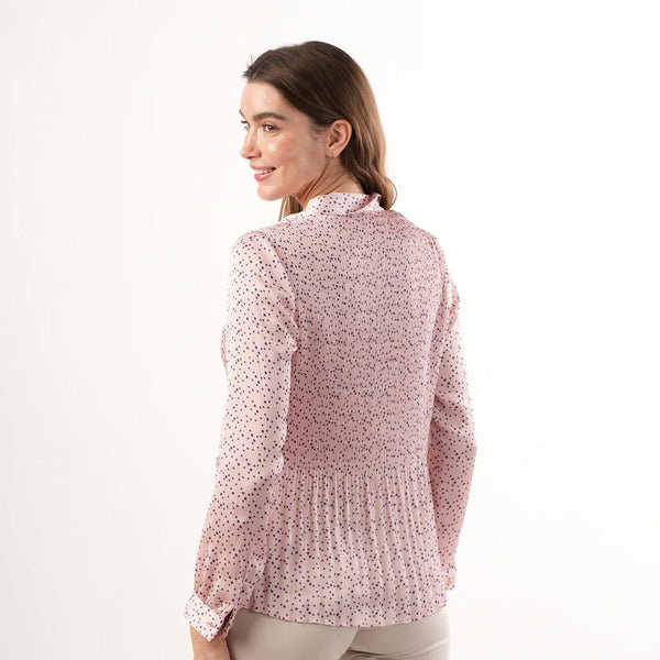 Amelia Navy Pink Spot Pleated Blouse
