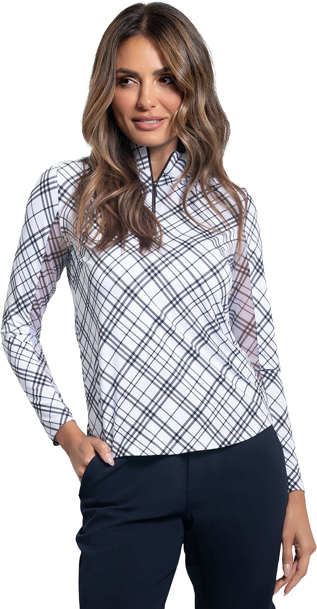 Tony Print Long Sleeve Mock Neck Golf Shirt