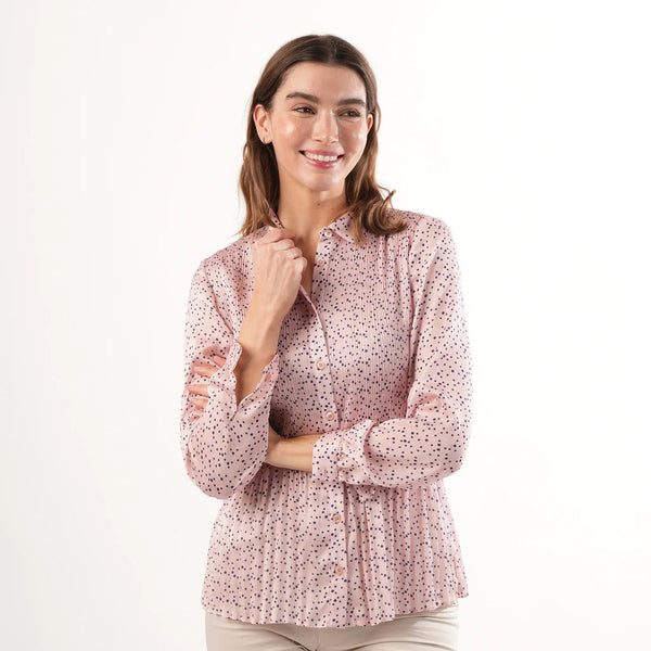Amelia Navy Pink Spot Pleated Blouse