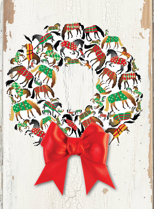 Horse Boxed Christmas Cards: Wreath of Blanketed Horses