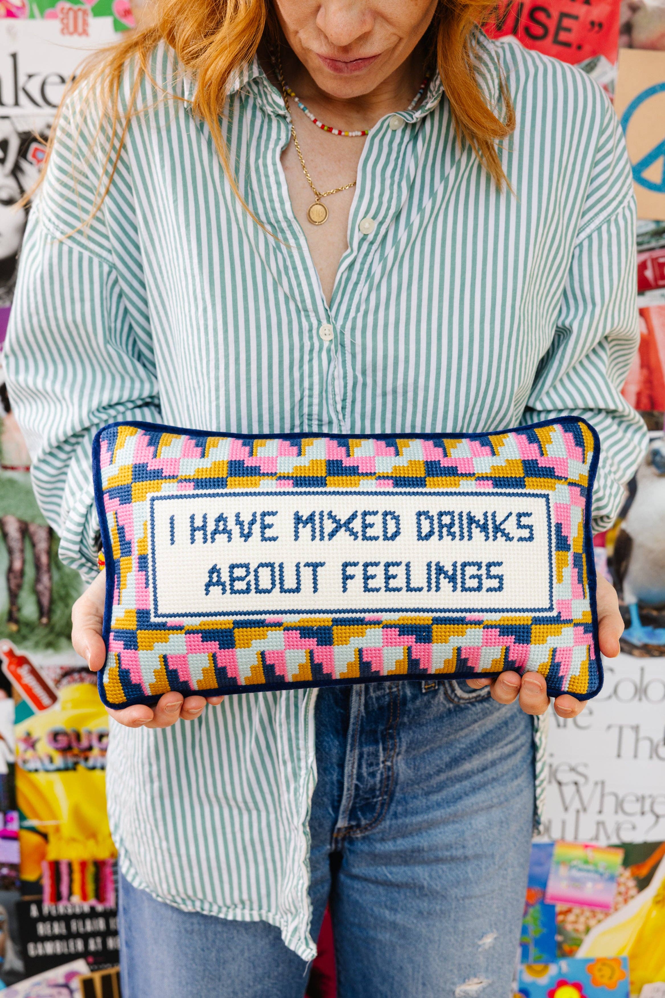 Mixed Drinks Needlepoint Pillow
