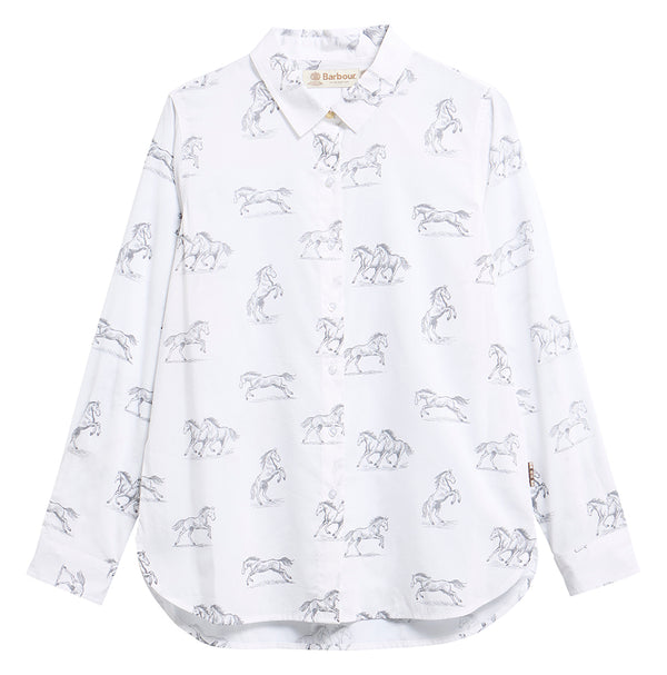 White shirt with horse pattern on a white background
