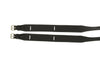 Huntley Equestrian Children's Black Leather Jodhpur Garter Straps, flat detail of wide sections, slots, and buckles
