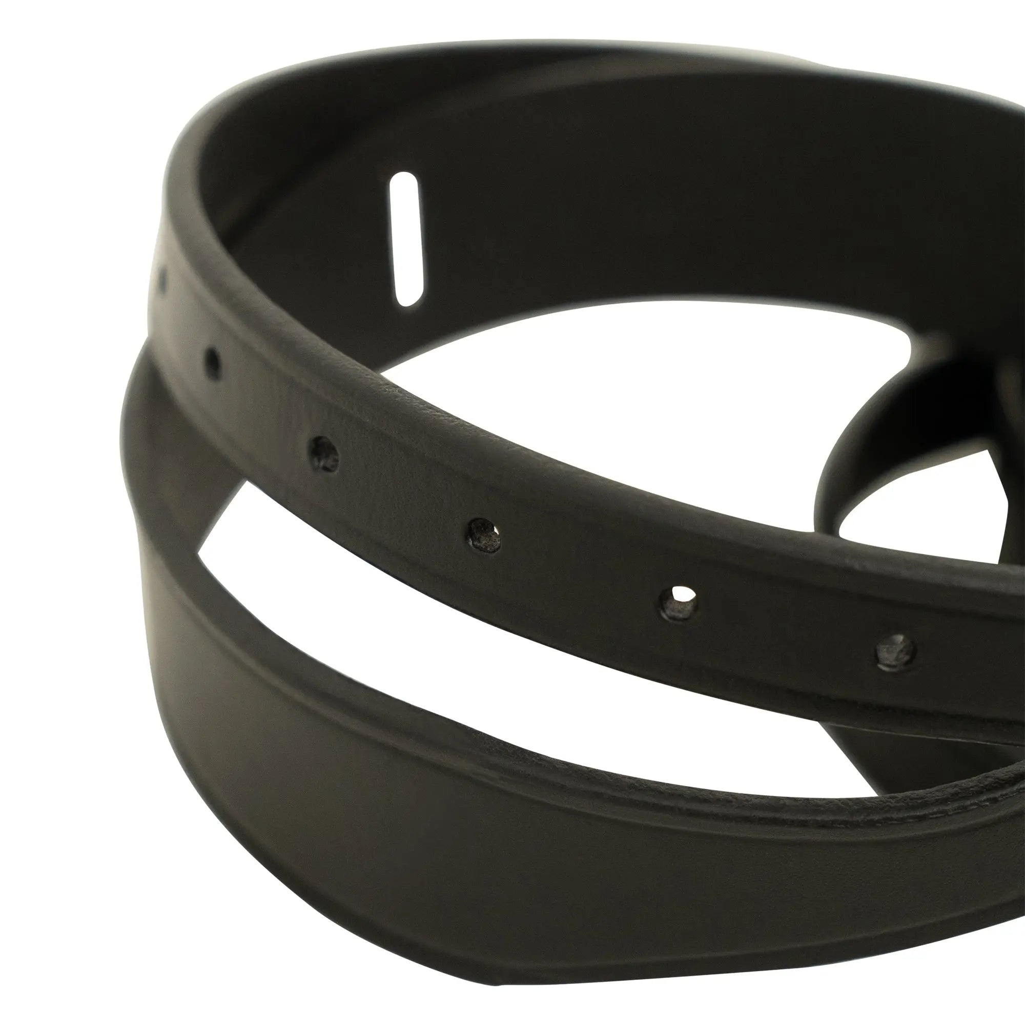 Huntley Equestrian Children's Black Leather Jodhpur Garter Straps, close-up of adjustment holes and slotted leather
