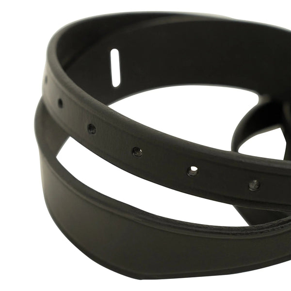 Huntley Equestrian Children's Black Leather Jodhpur Garter Straps, close-up of adjustment holes and slotted leather
