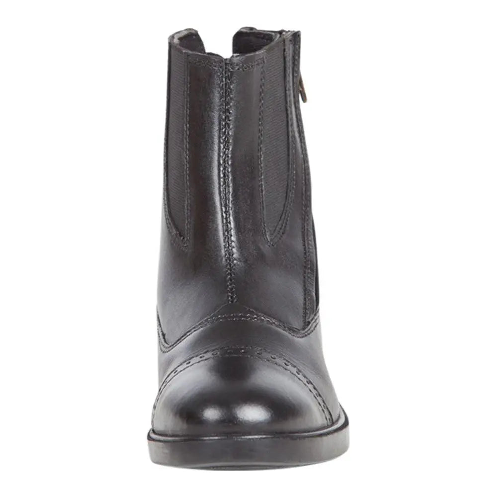 Daisy Clipper Children's Side-Zip Paddock Boots in black, front view with perforated toe cap
