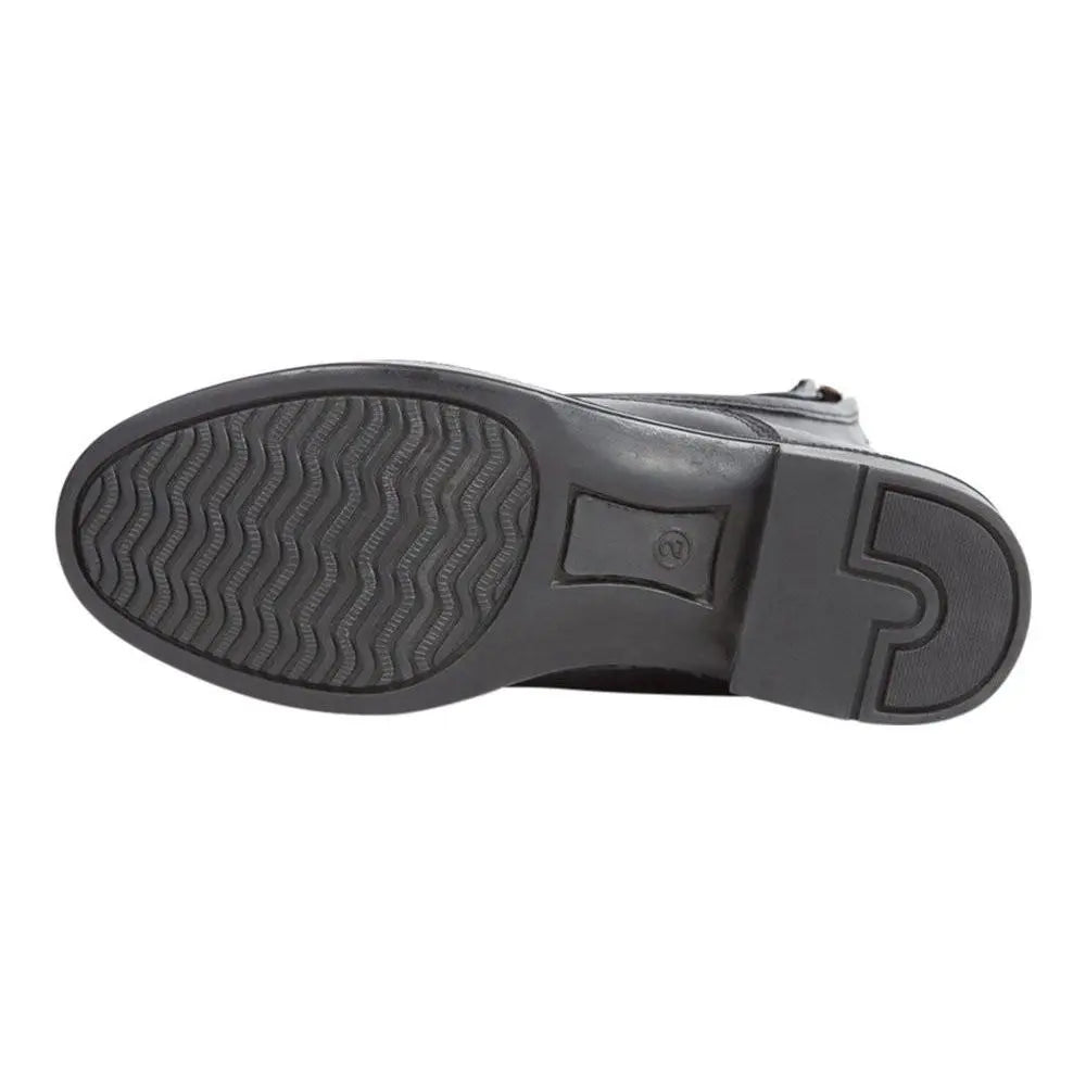 Daisy Clipper Children's Side-Zip Paddock Boots in black, bottom view showing sole tread and heel
