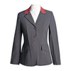 Grand Prix Ladies EQJ Classic 3 Button Show Jacket, Black with Burgundy Collar