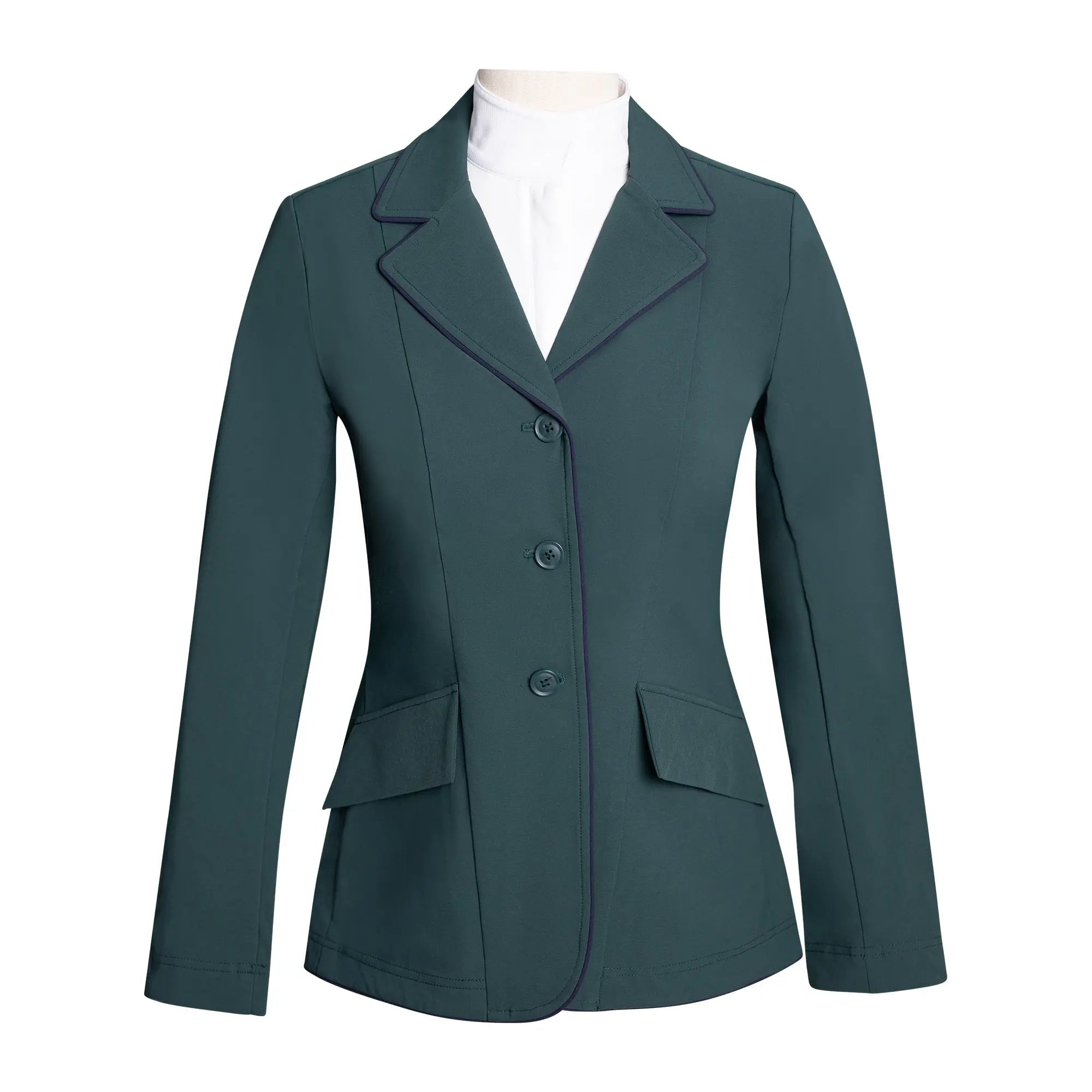 Grand Prix Ladies EQJ Classic 3 Button Show Jacket, New Green with Navy Piping