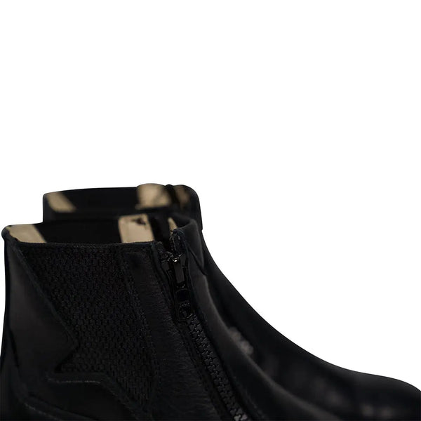 Grand Prix Saltare Florence Paddock Boots in black, close-up of ankle openings, elastic side panel, and zipper
