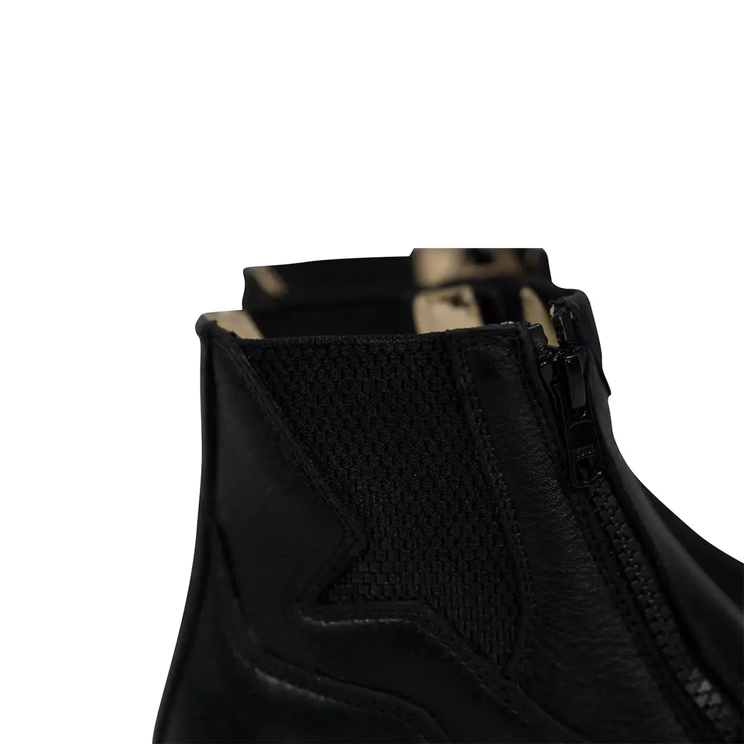 Grand Prix Saltare Florence Paddock Boots in black, close-up of textured elastic gusset beside the zipper
