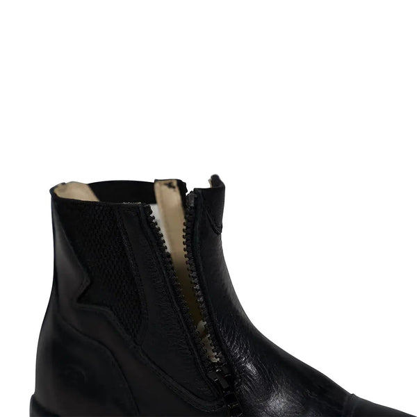 Grand Prix Saltare Florence Paddock Boots in black, open zipper revealing the light-colored lining
