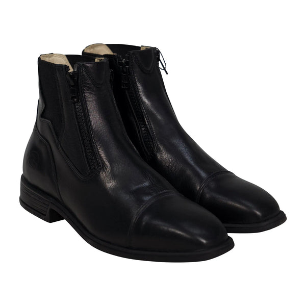 Grand Prix Saltare Florence Paddock Boots in black, front three-quarter view of the pair with zip closures
