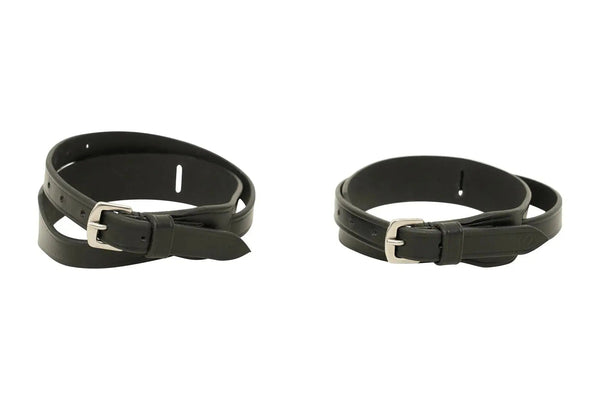 Huntley Equestrian Children's Black Leather Jodhpur Garter Straps, pair buckled separately on a white background
