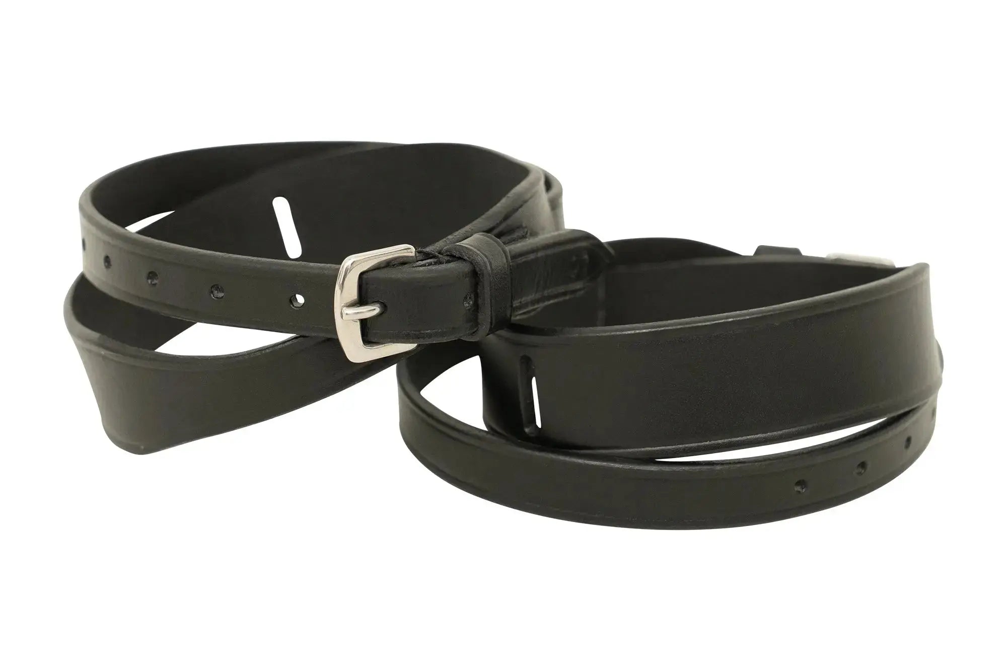 Huntley Equestrian Children's Black Leather Jodhpur Garter Straps, overlapping pair with silver-tone buckle
