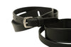 Huntley Equestrian Children's Black Leather Jodhpur Garter Straps, buckle and leather keeper close-up
