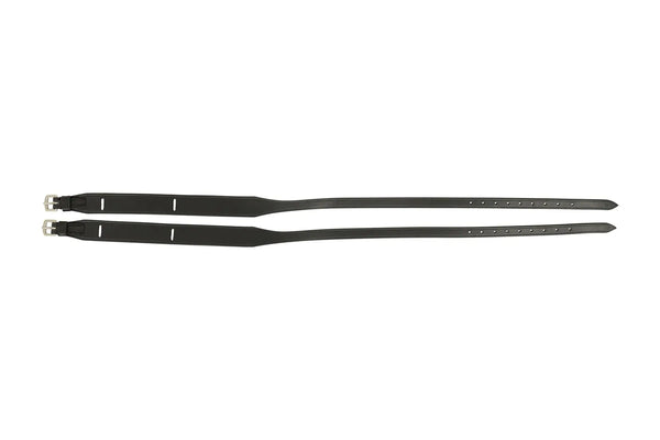 Huntley Equestrian Children's Black Leather Jodhpur Garter Straps, full-length pair laid flat with buckles and adjustment holes