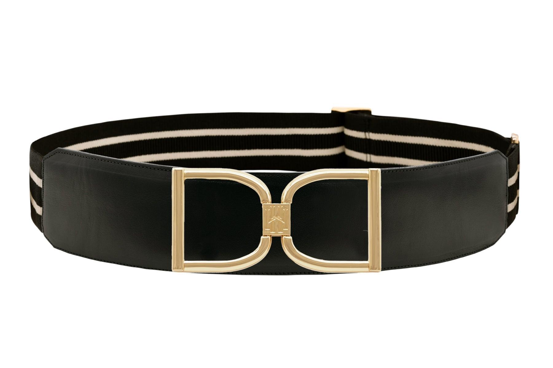 Icon Equestrian Belt - Black Leather with Black and Buff Stripe - RM - The In Gate
