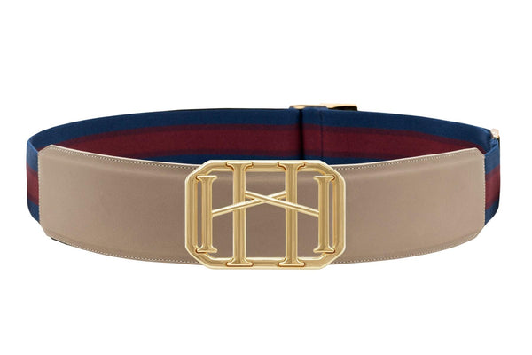 Icon Equestrian Belt - Carob Brown Leather with Navy and Two-Tone Burgundy Stripe - RM - The In Gate