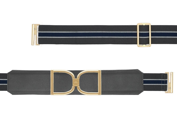 Icon Equestrian Belt - Graphite Leather with Graphite, Grey and Navy Stripe - RM - The In Gate