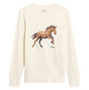 An off-white crewneck sweatshirt featuring a detailed embroidered brown horse graphic on the chest, with the Barbour logo printed below it, set against a plain white background.