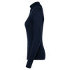 A dark navy blue long-sleeve turtleneck sweater shown from a side profile view against a plain white background.