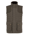 Brown quilted vest with two front pockets on a white background