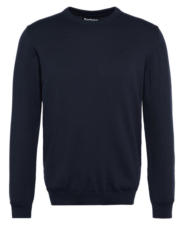 Navy sweater with a brand logo on a white background
