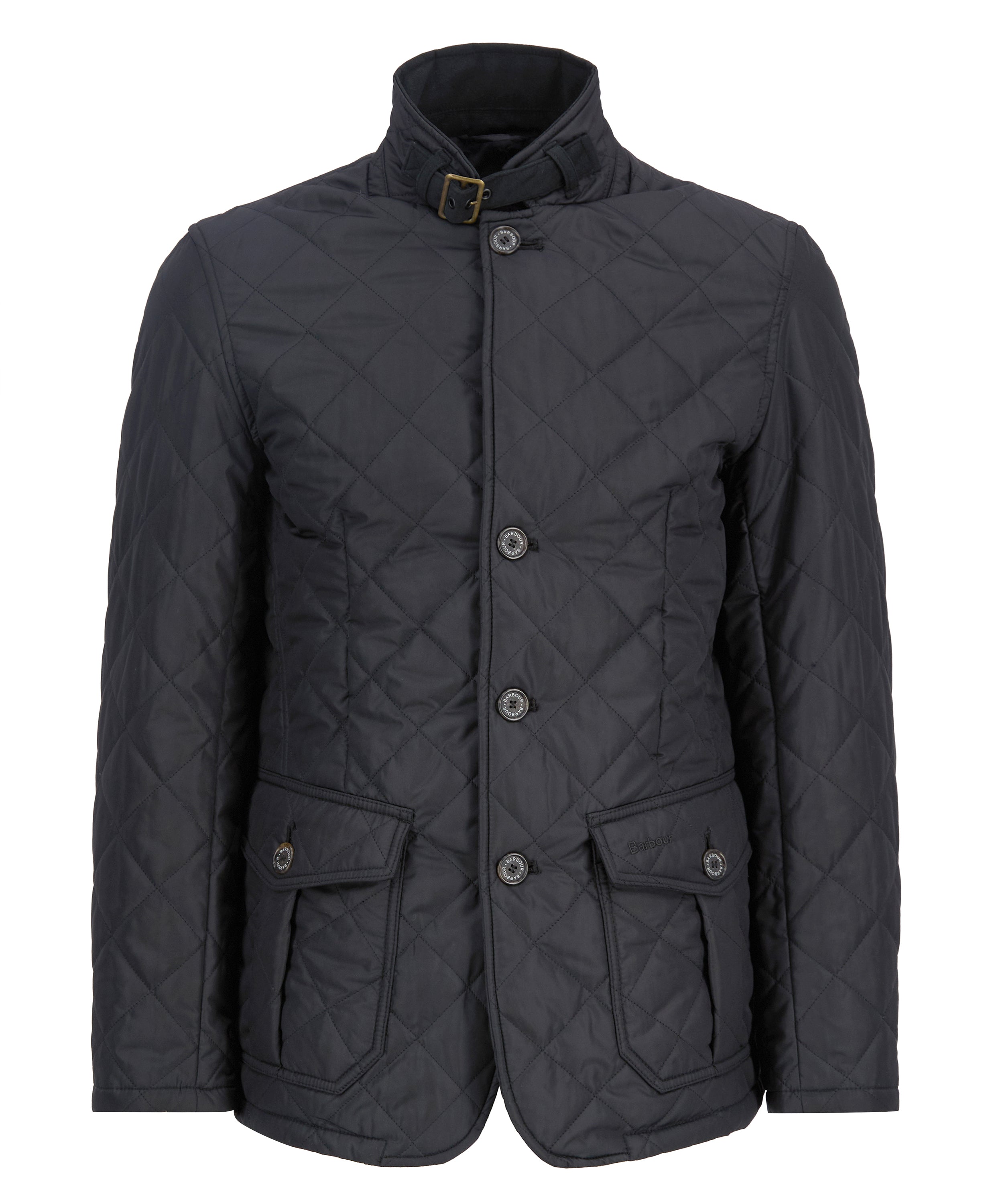 Quilted jacket with diamond pattern on a white background