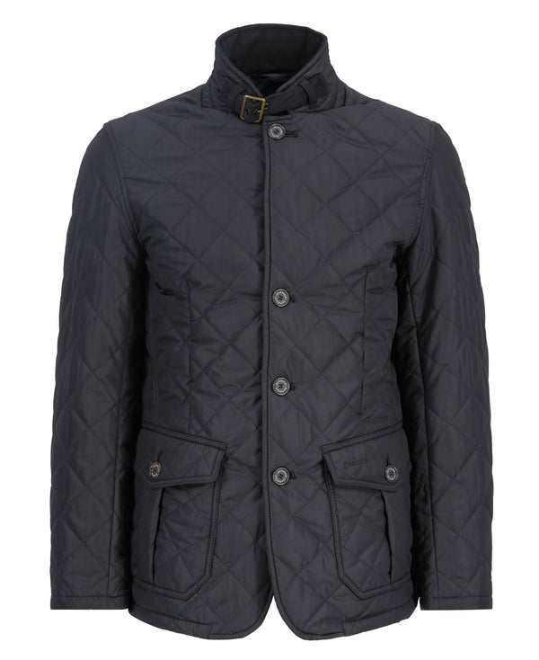 Quilted jacket with diamond pattern on a white background