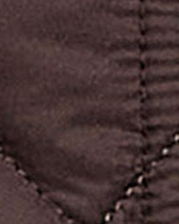 Close-up of a dark brown quilted fabric with visible stitching details.