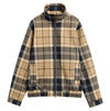 Barbour Tartan Showerproof Blouson Jacket in beige, black, and white tartan pattern, flat lay on white background.
