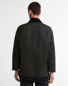 Rear view of the Barbour Icons Patch Bedale Wax Jacket in sage green waxed cotton, showing the corduroy collar and Barbour back patch.