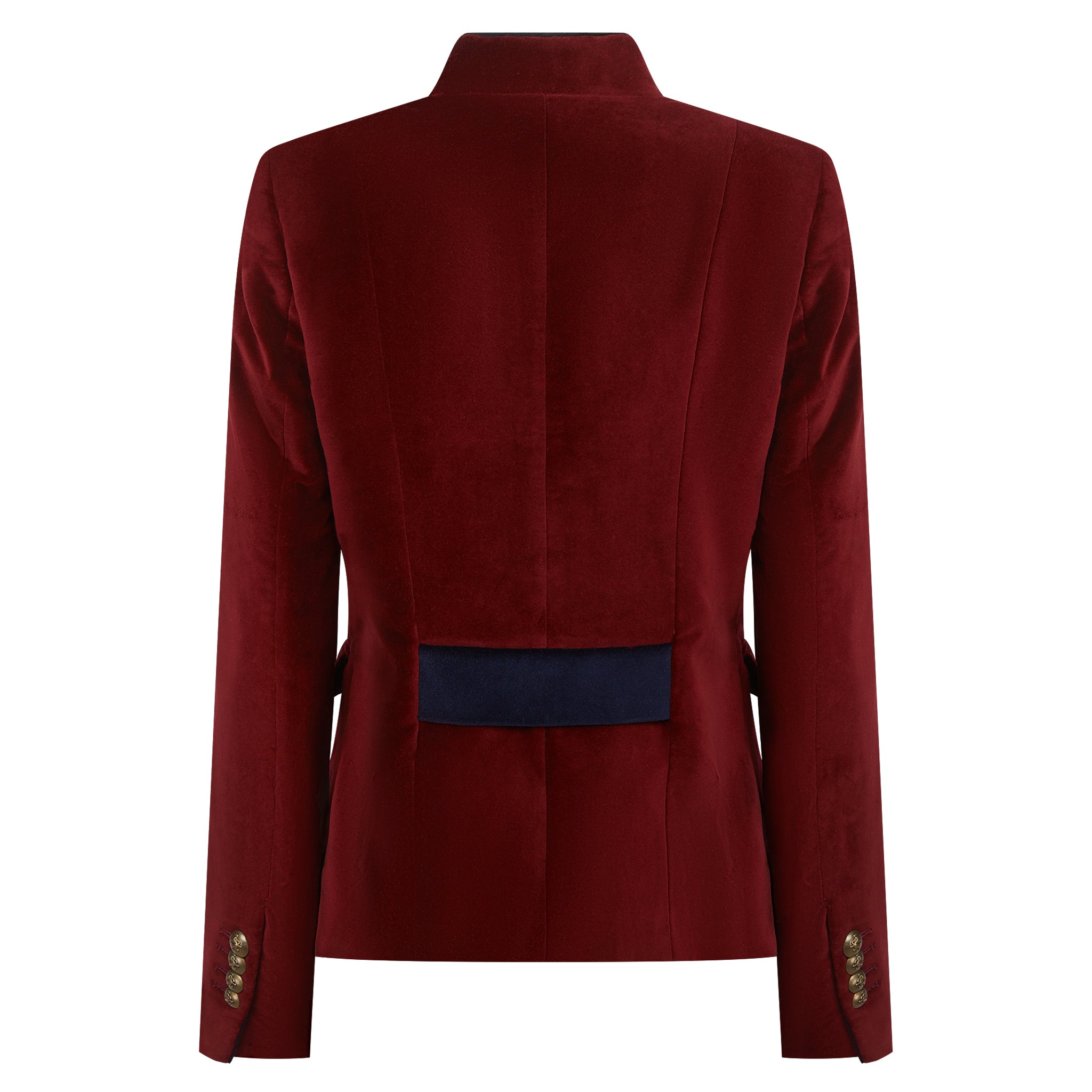 Red blazer with a blue accent on a white background