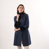 Oxford Navy Coat by Welligogs, studio front view showing button details and contrast cuffs.
