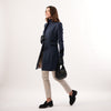 Oxford Navy Coat by Welligogs, full-length three-quarter view showing the longline silhouette.