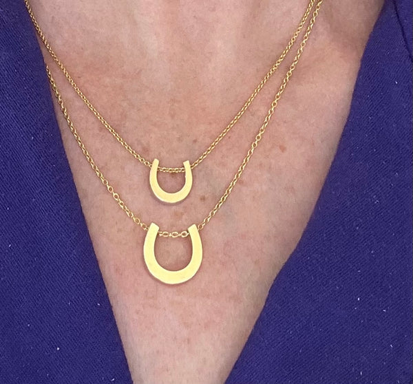 14K solid gold "Grand" Horseshoe Pendant on 14K gold rolo chain - The In Gate