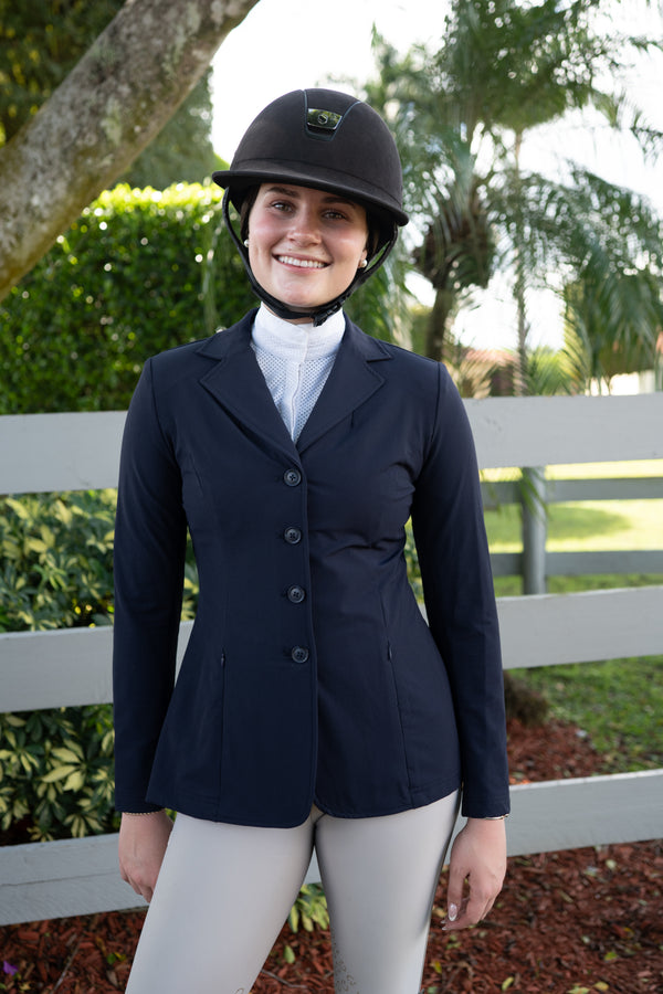 Grand Prix Quinn Show Jacket, 4 Button Front with Hidden Zipper Closure, Navy