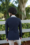 Grand Prix Ladies EQJ 3 Button Show Coat, Navy with Cadet Blue Collar