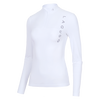 A white long-sleeve athletic top with a mock neck and a vertical 'LAGUSO' brand logo printed in gray on the left chest, shown on a plain white background.