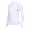 A white long-sleeve athletic top with a mock neck and a vertical green 'LAGUSO' logo printed on the chest, shown on a clean white background.