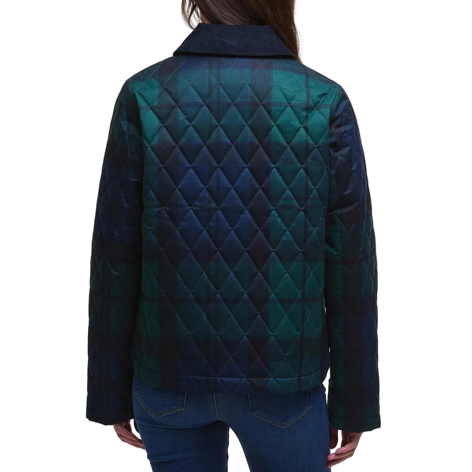 Quilted jacket with a geometric pattern on a white background