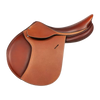 Brown leather saddle on a white background